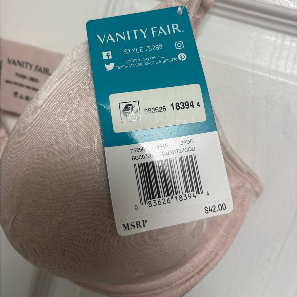Vanity Fair Pale Blush Full Coverage Underwire Bra 38DD NEW - Picture 6 of 7
